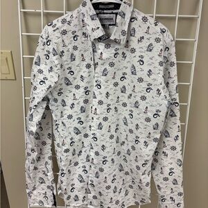 Express Brand nautical print button-up shirt fitted size large (16/16.5). EUC